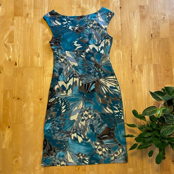 Connected Apparel Cap Sleeve Mock Wrap Dress Teal - Picture 2 of 15